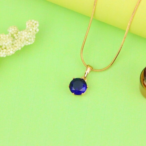 "Royal Blue Round Pendant in Gold Finish for Elegant Everyday Style, XPPT1677 - Picture 8 of 13